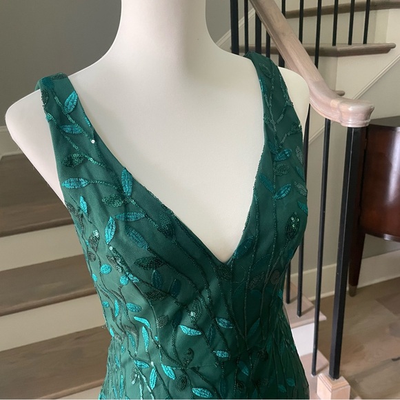 Ever Pretty Emerald Gown V-Neck Leaf Sequin Mermaid Formal Evening Dress w Tulle - Picture 5 of 11